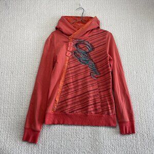 Y2K 2000s Oxygen Asymmetrical Orange Hoodie Wom M Skate Surf Grunge Boho Indie